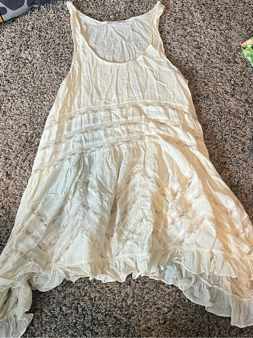 Free People Cream Ruffled Tiered Sleeveless Slip Dress
